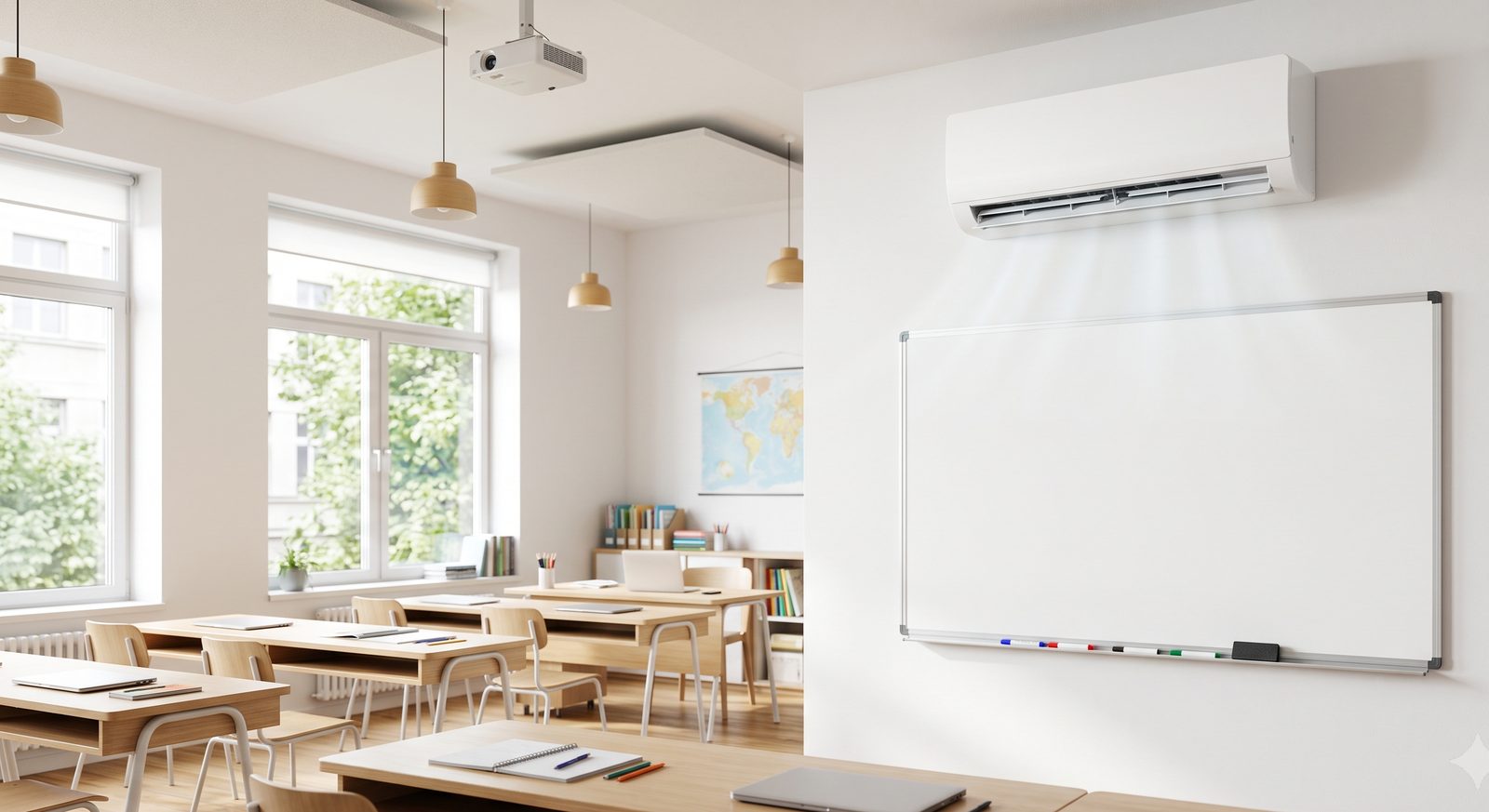 Klimatisiertes Klassenzimmer mit Split-Klimagerät