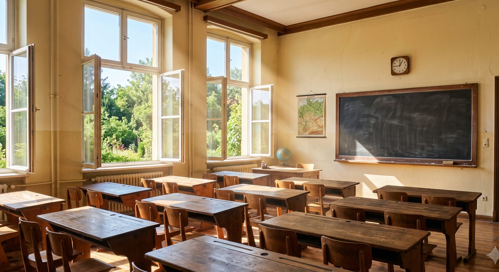 Altes, überhitztes Klassenzimmer im Sommer
